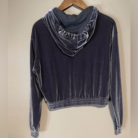Victoria's Secret PINK Velvet Cropped Hoodie in Slate Gray - Picture 3 of 5